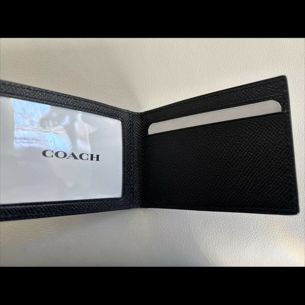 NWT Coach Men’s Calf Leather Bifold with Mini ID Wallet F64118 Black - Picture 9 of 9